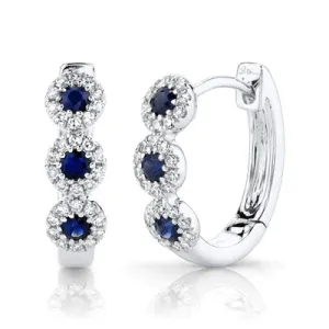 0.15ctw Diamond and 0.30ctw Blue Sapphire Huggie Earrings