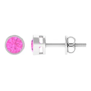 0.75 CT Pink Sapphire Solitaire Stud Earrings in Bezel Setting