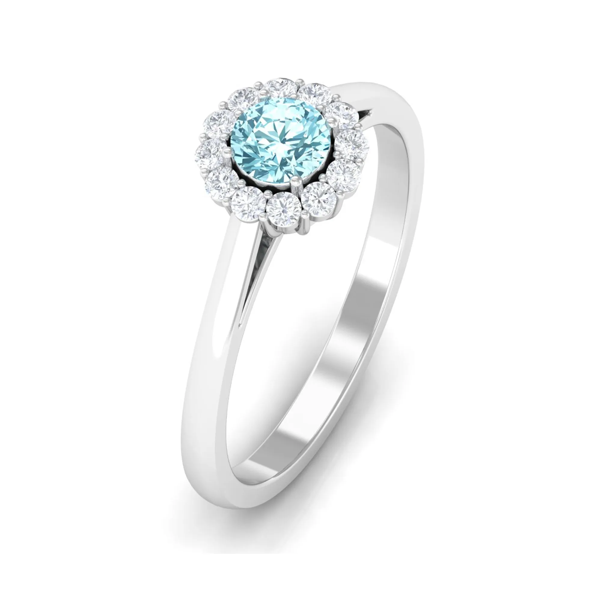 1 CT Aquamarine and Diamond Floating Halo Engagement Ring