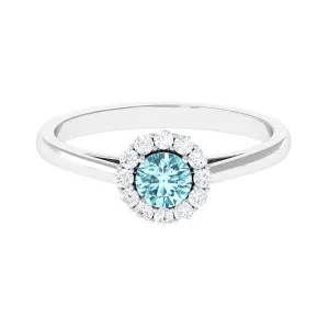 1 CT Aquamarine and Diamond Floating Halo Engagement Ring