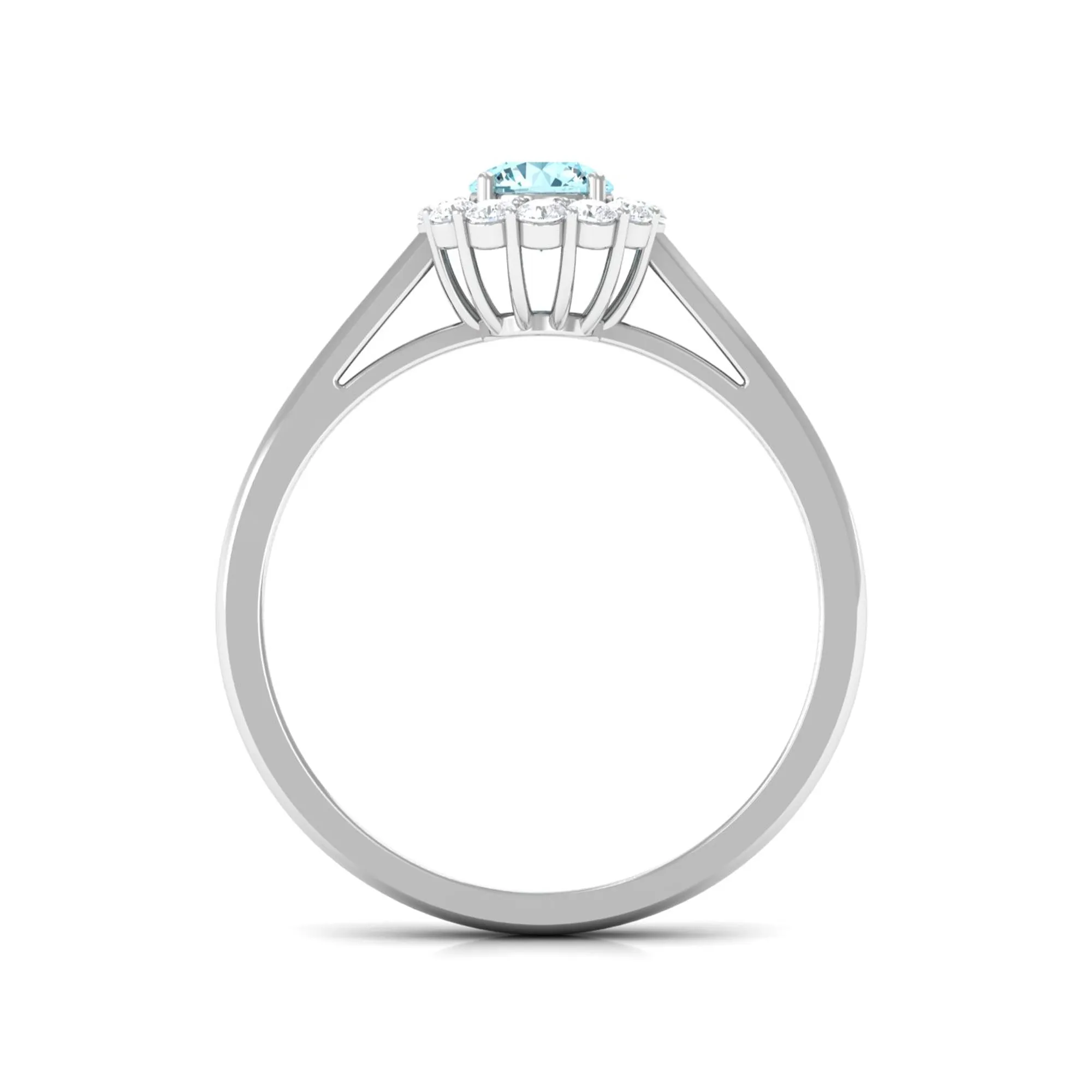 1 CT Aquamarine and Diamond Floating Halo Engagement Ring