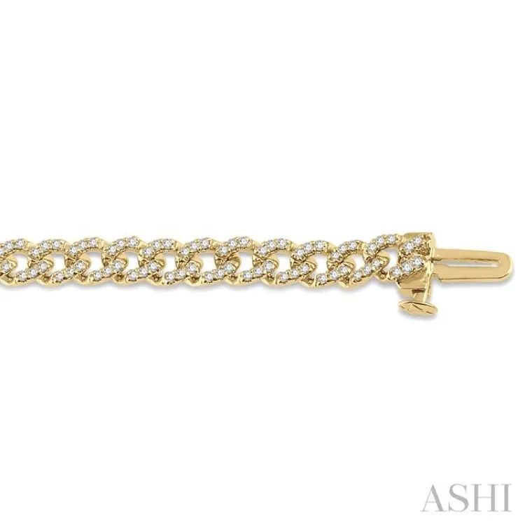 1 Ctw Round Cut Diamond Curb Bracelet in 14K Yellow Gold