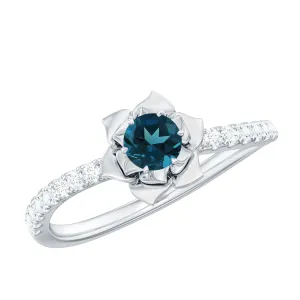 1/2 CT London Blue Topaz and Diamond Flower Engagement Ring