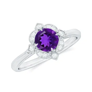 1/2 CT Vintage Amethyst and Diamond Engagement Ring