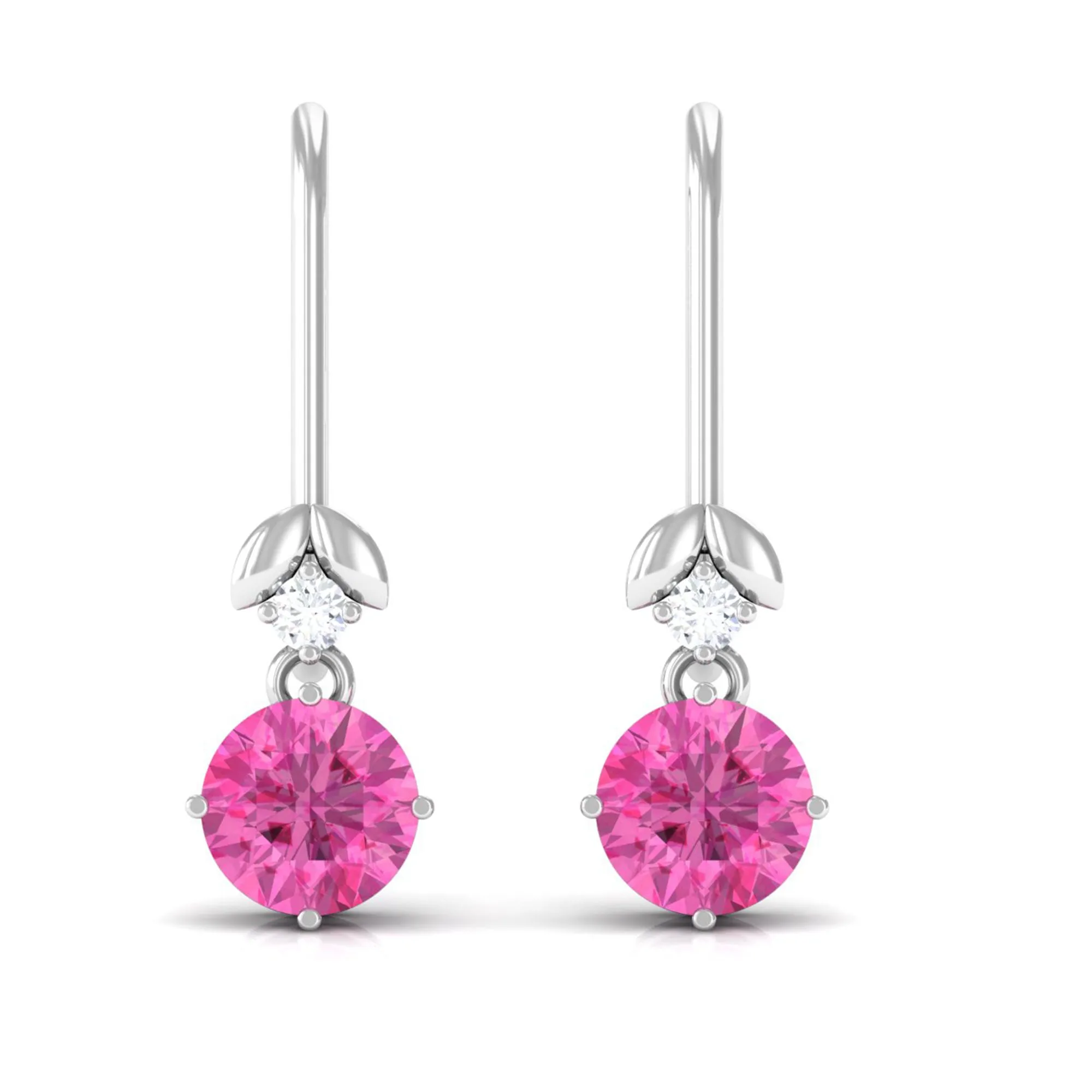 1.25 CT Simple Pink Sapphire Drop Earrings with Diamond