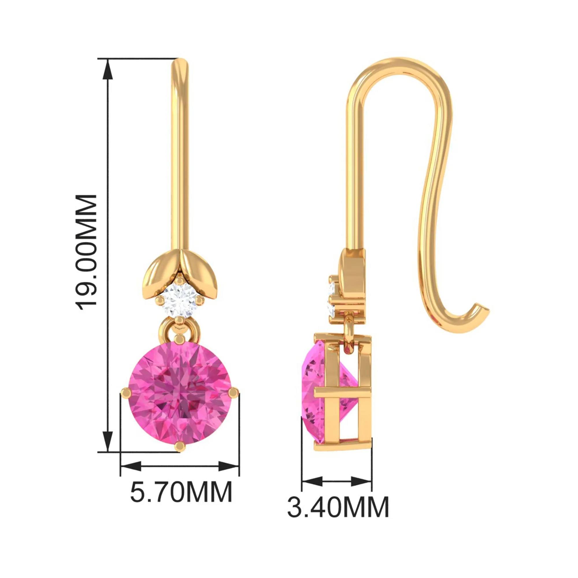 1.25 CT Simple Pink Sapphire Drop Earrings with Diamond