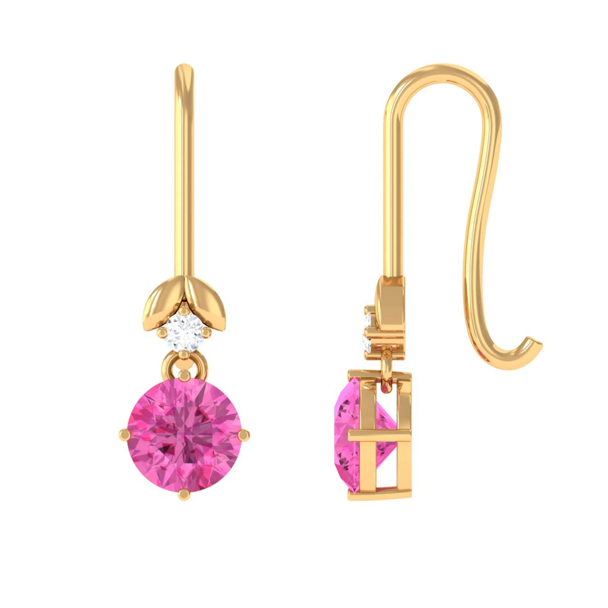 1.25 CT Simple Pink Sapphire Drop Earrings with Diamond