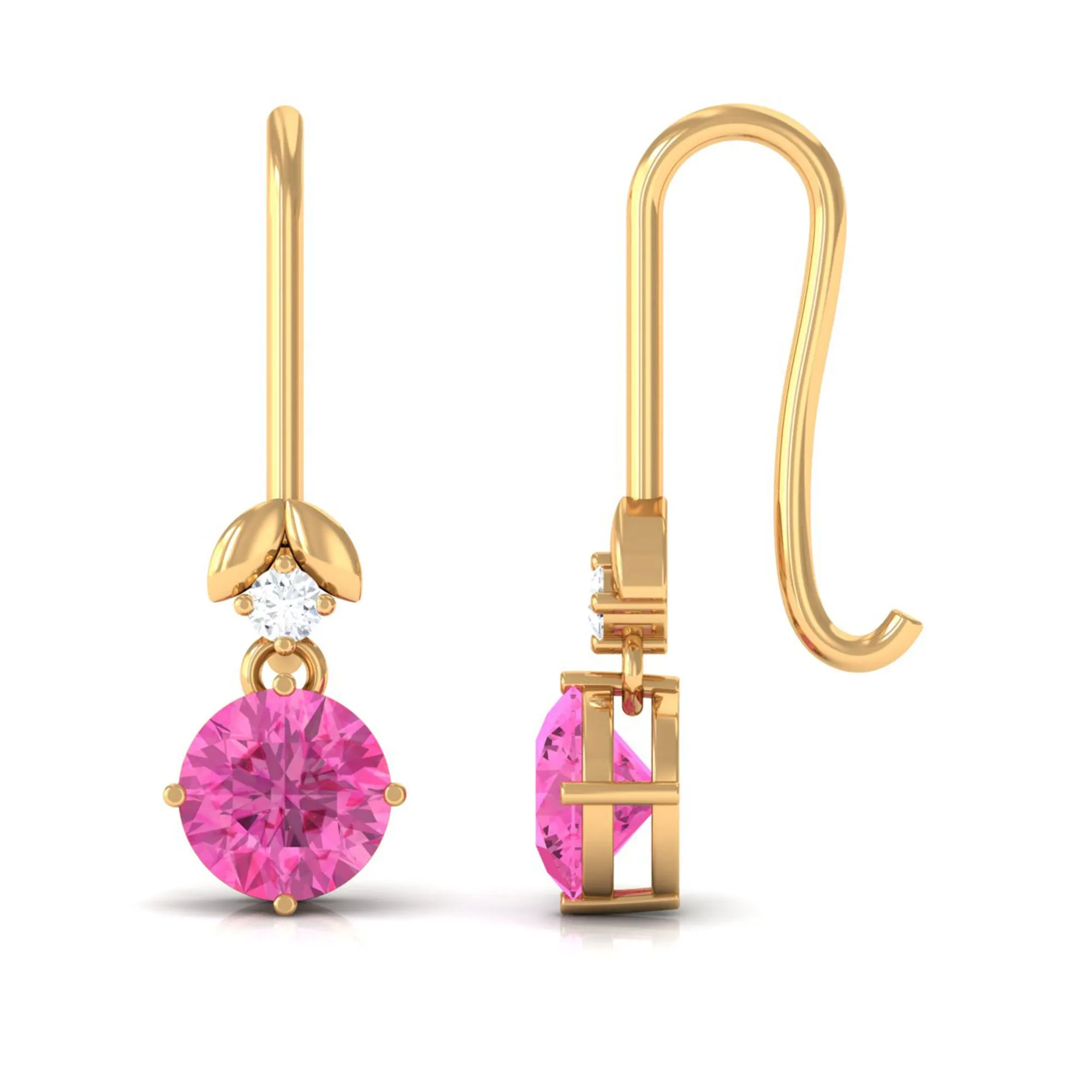 1.25 CT Simple Pink Sapphire Drop Earrings with Diamond