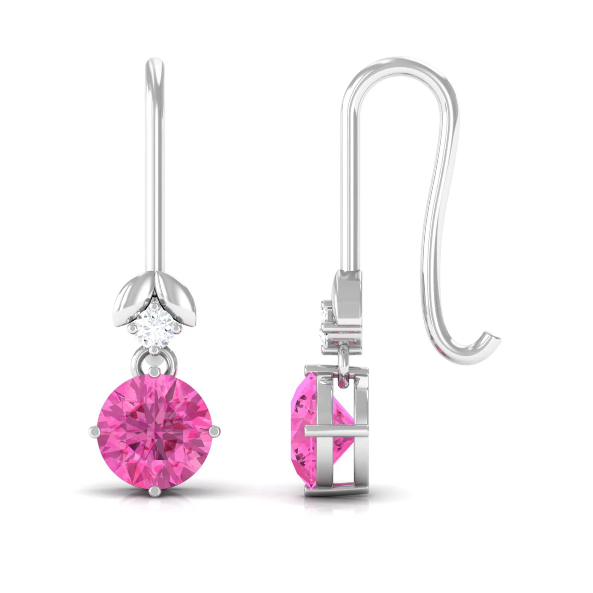 1.25 CT Simple Pink Sapphire Drop Earrings with Diamond