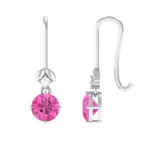 1.25 CT Simple Pink Sapphire Drop Earrings with Diamond