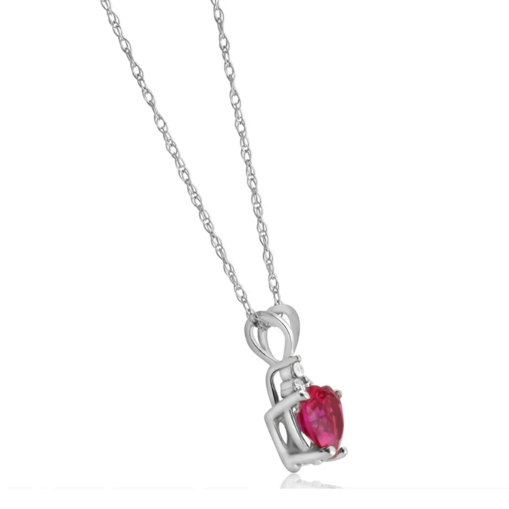 1/2ct Diamond & Ruby Heart Pendant 14K White Yellow or Rose Gold Necklace 1/2"