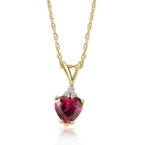 1/2ct Diamond & Ruby Heart Pendant 14K White Yellow or Rose Gold Necklace 1/2"