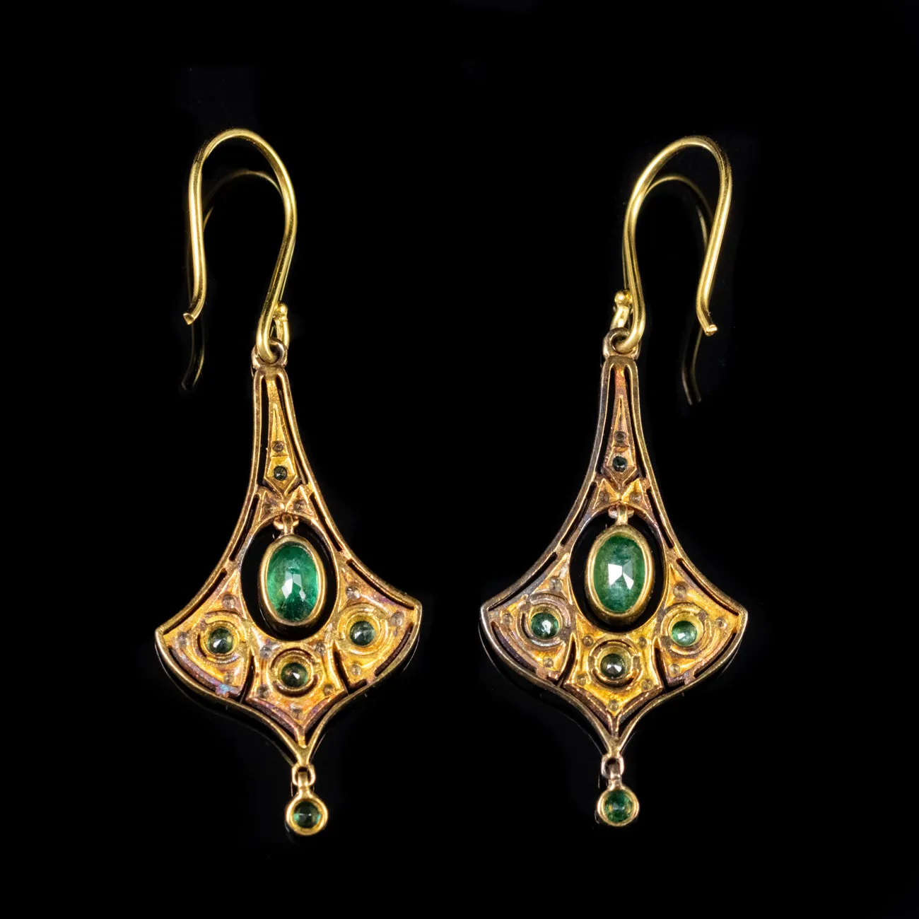 1.2Ct Emerald Diamond Dangle Earrings 9Ct Gold Silver