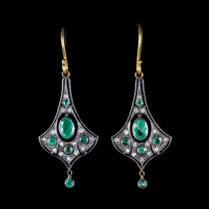 1.2Ct Emerald Diamond Dangle Earrings 9Ct Gold Silver