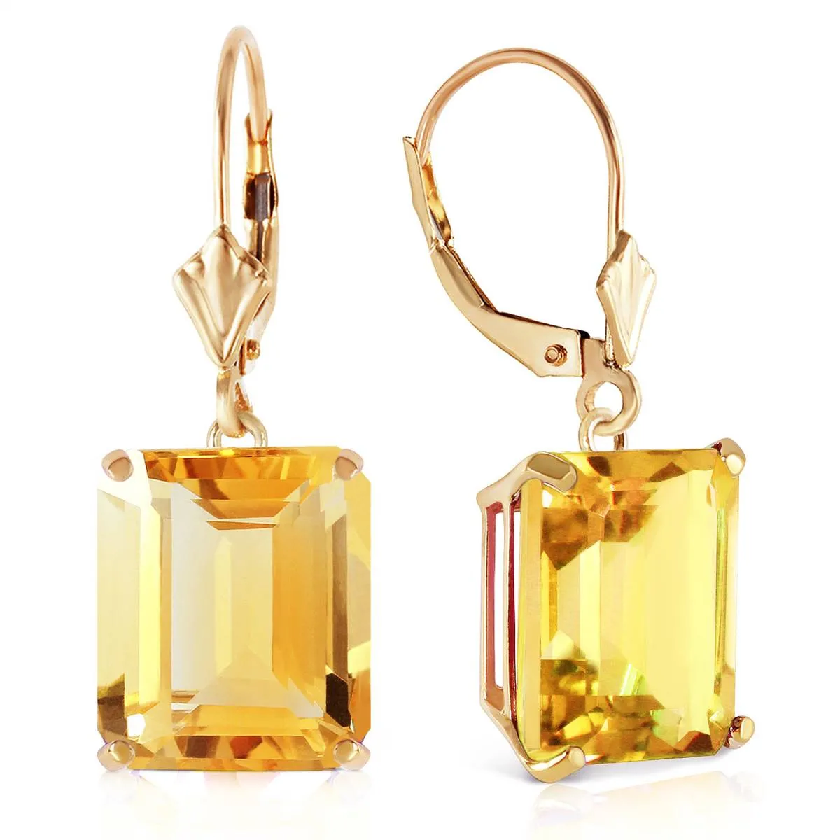 13 Carat 14K Solid Yellow Gold Leverback Earrings Citrine