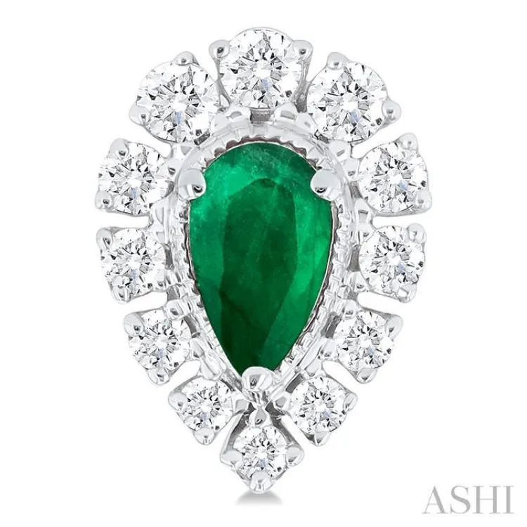 1/3 ctw Pear Cut 5X3MM Emerald and Round Cut Diamond Precious Stud Earring in 14K White Gold