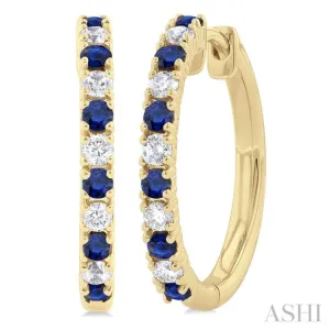 1/4 ctw Petite 1.80 MM Sapphire and Round Cut Diamond Precious Fashion Huggies in 10K Yellow Gold