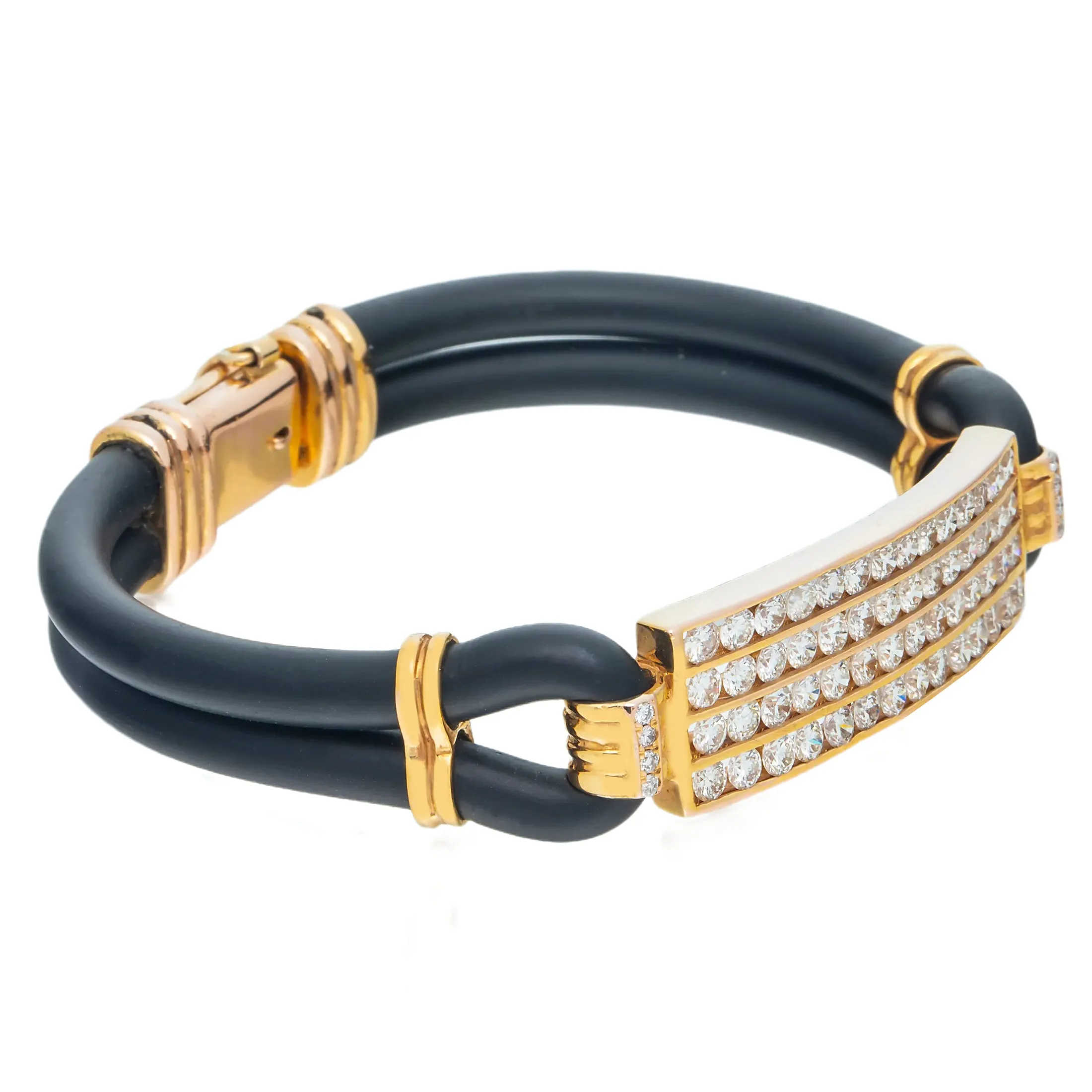 14k 4 Row Diamond Rubber Bracelet 6.5ctw