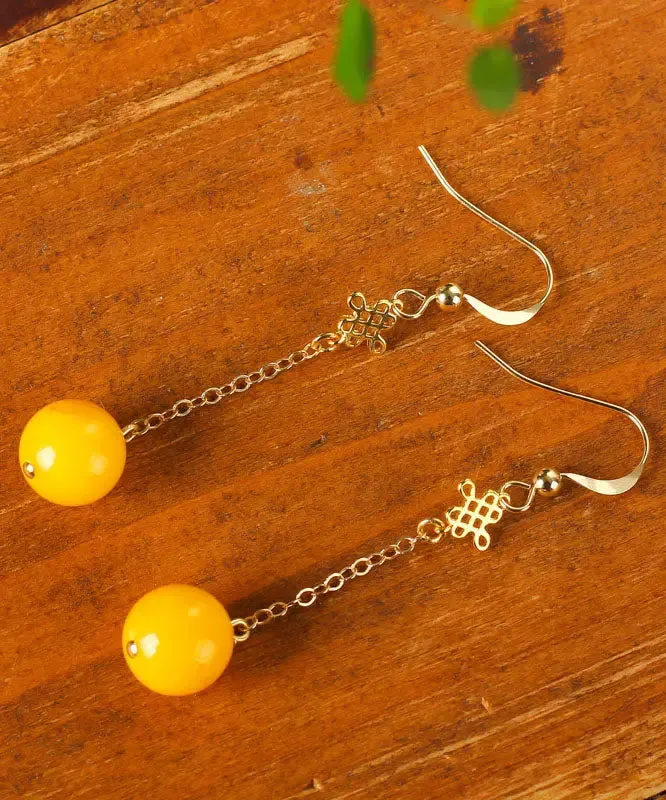 14K Gold Amber Beeswax Drop Earrings