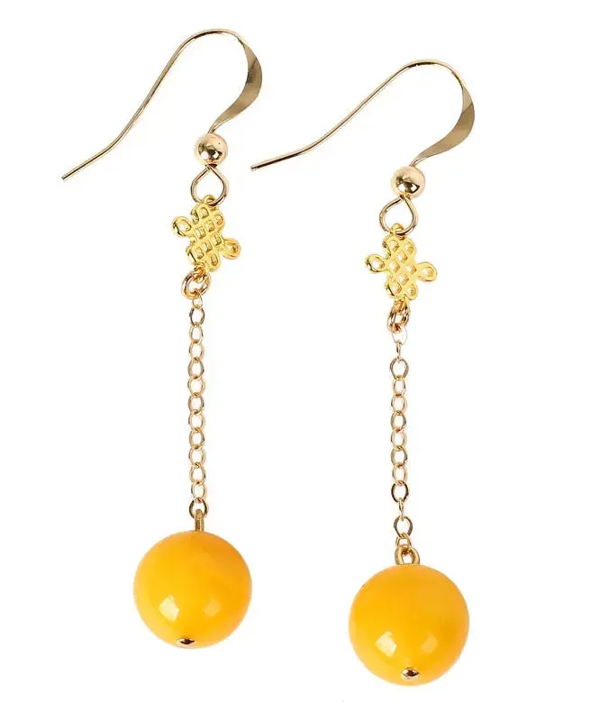 14K Gold Amber Beeswax Drop Earrings