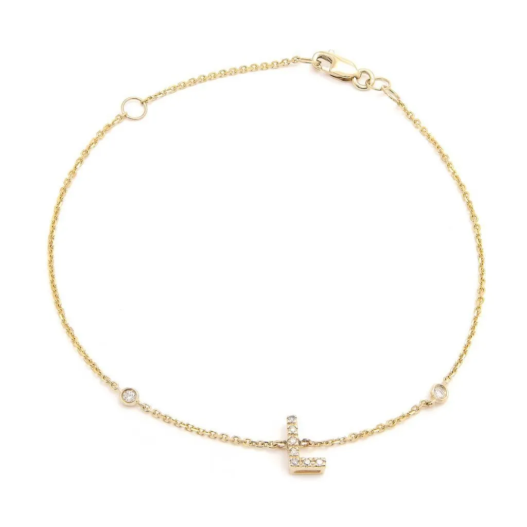 14K Gold Initial "L" Bracelet With Diamonds