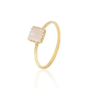 14K Gold Ring Square Inlaid With Pink Rose Quartz