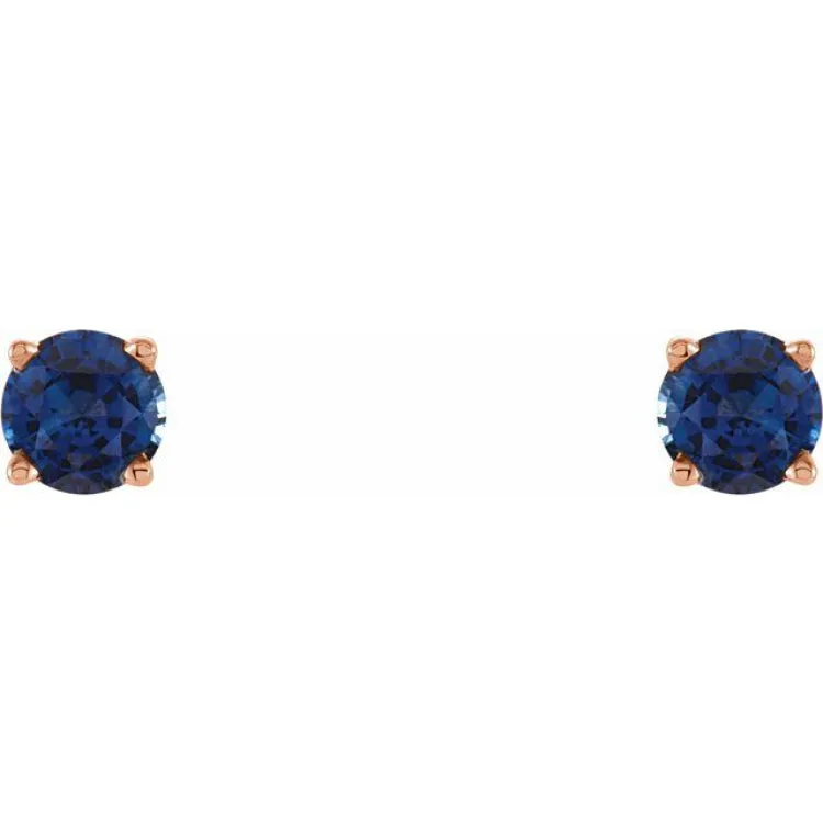 14K Rose 4 mm Natural Blue Sapphire Stud Earrings with Friction Post