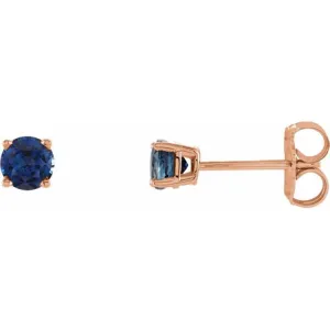 14K Rose 4 mm Natural Blue Sapphire Stud Earrings with Friction Post