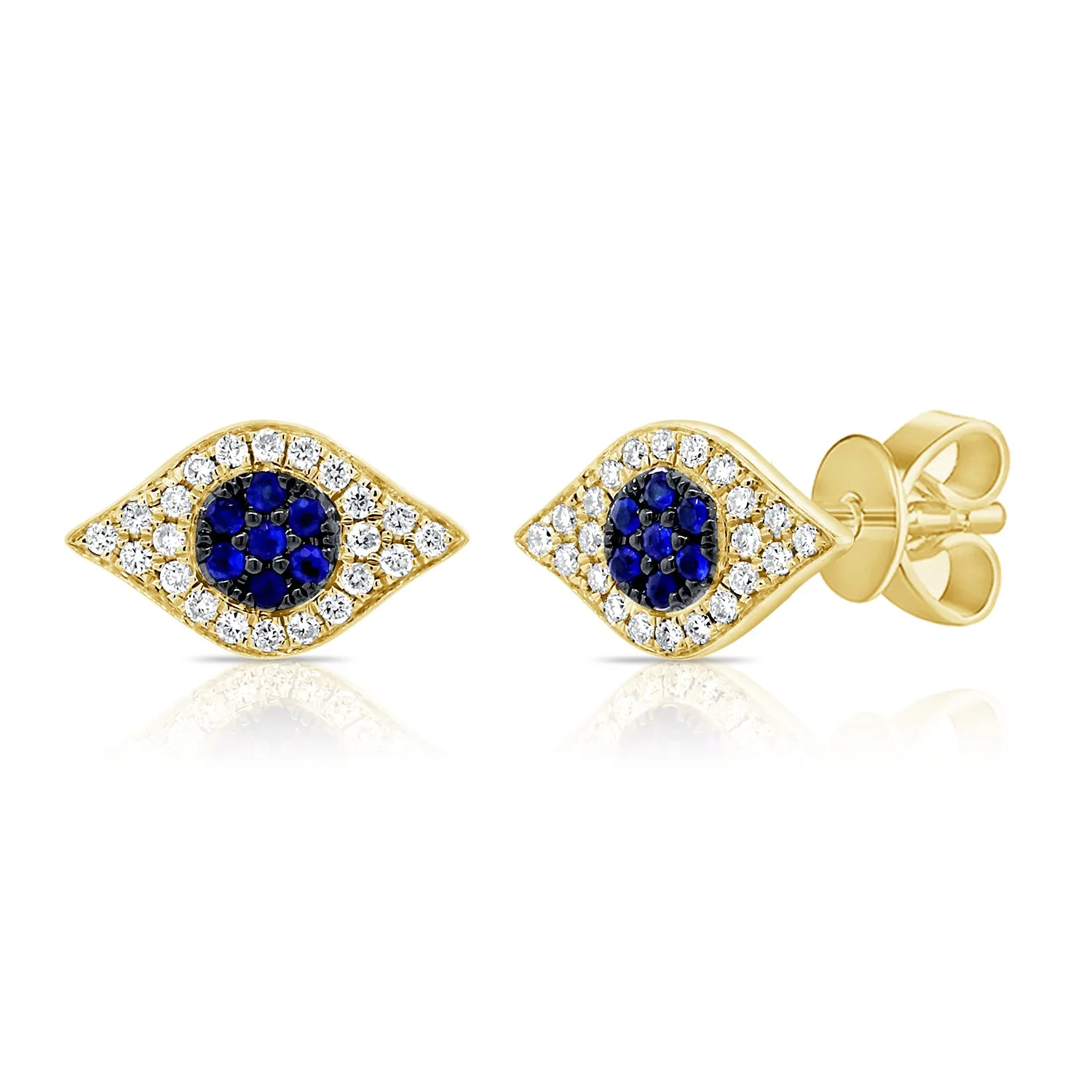 14K Rose Gold Diamond   Blue Sapphire Evil Eye Earrings