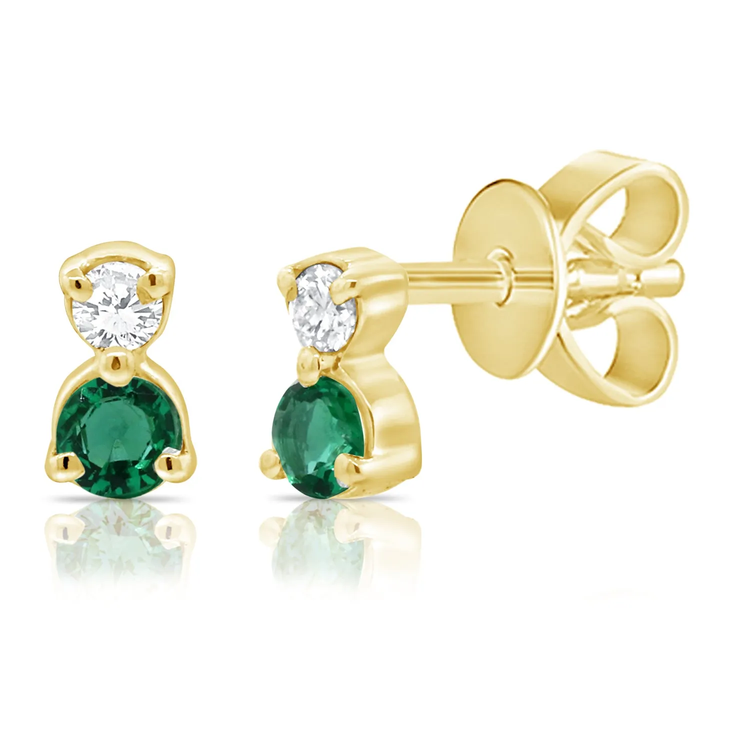 14K Rose Gold Diamond   Emerald Mini Stud Earrings