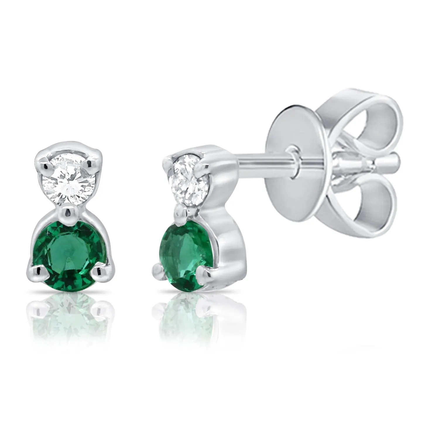 14K Rose Gold Diamond   Emerald Mini Stud Earrings