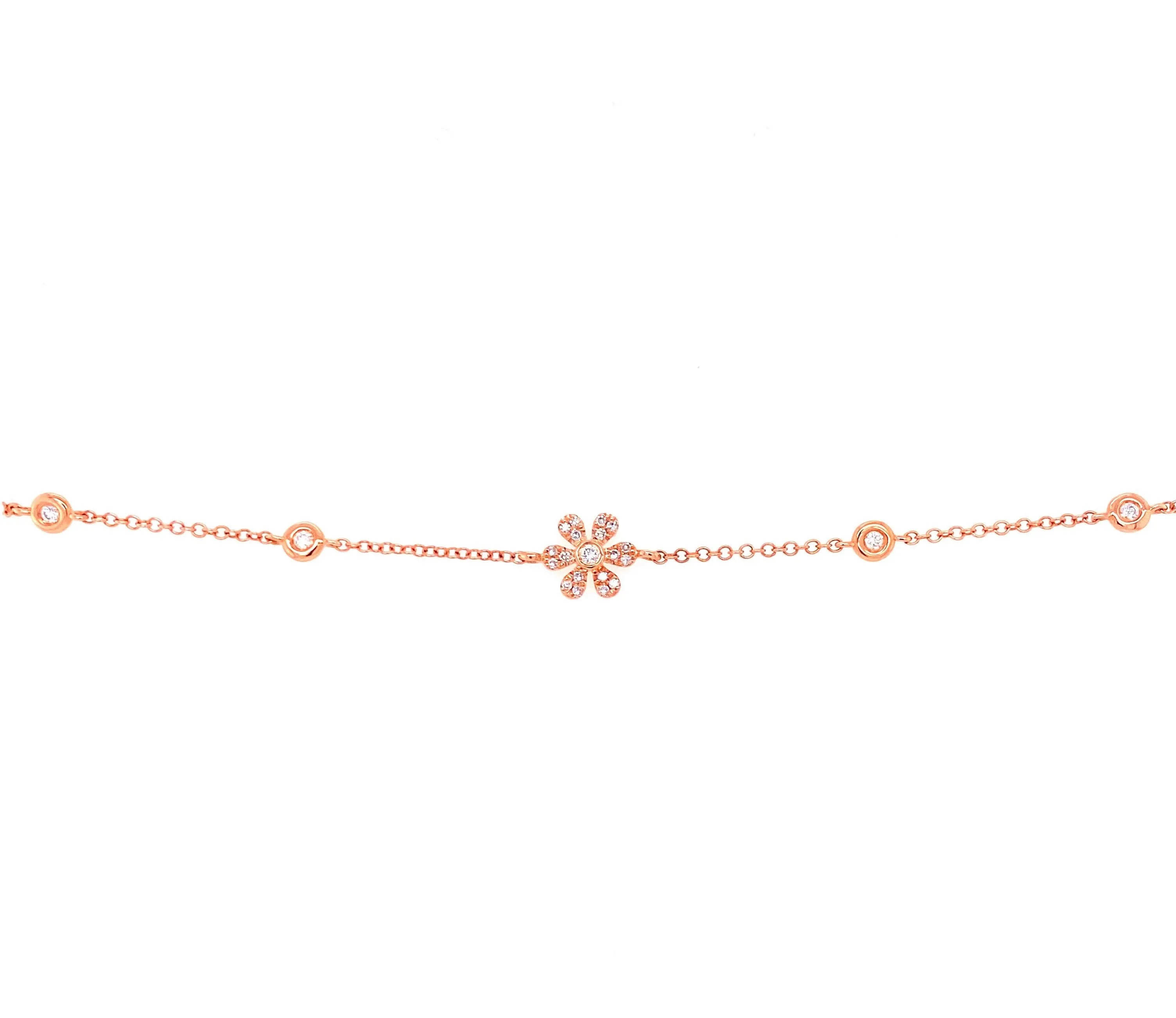 14K Rose Gold Diamond Flower & Bezel Bracelet