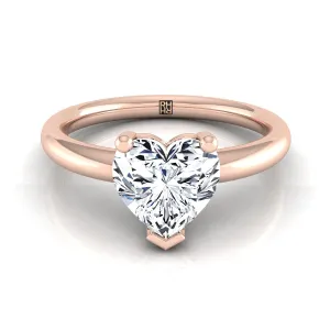 14K Rose Gold Heart Shape Center Rounded Comfort Fit Solitaire Engagement Ring