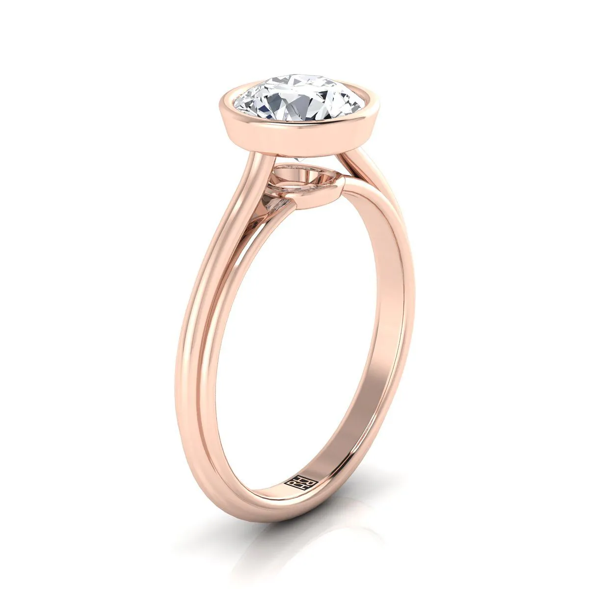 14K Rose Gold Round Brilliant  Bezel Halo Cathedral Solitaire Engagement Ring