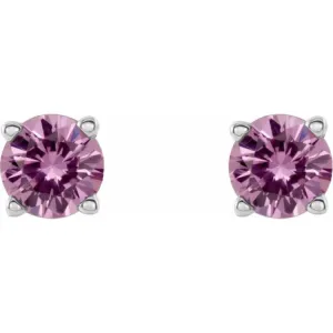 14K White 4 mm Natural Pink Sapphire Stud Earrings with Friction Post