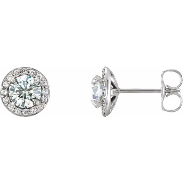 14K White 4.5 mm Natural White Sapphire & 1/6 CTW Natural Diamond Earrings