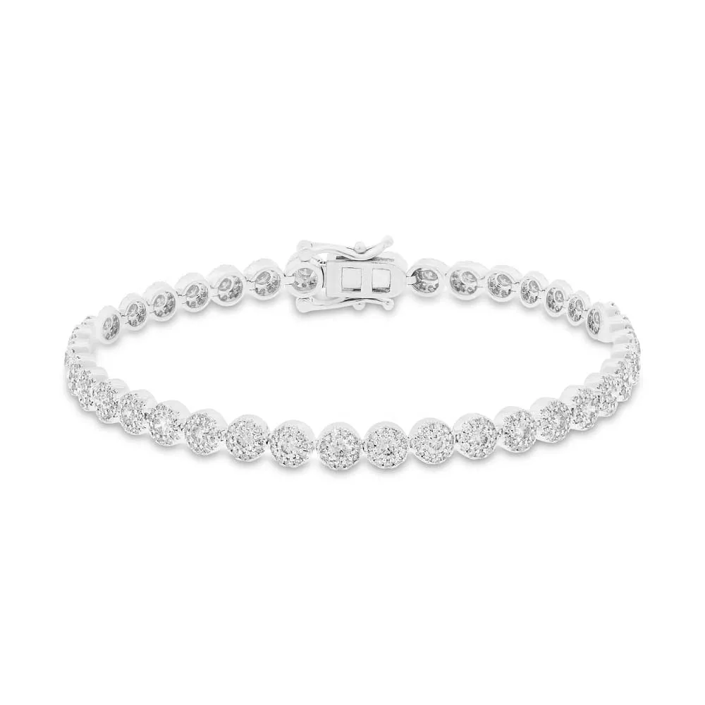 14K White Gold Cluster Diamond Station Bracelet