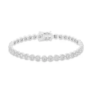 14K White Gold Cluster Diamond Station Bracelet