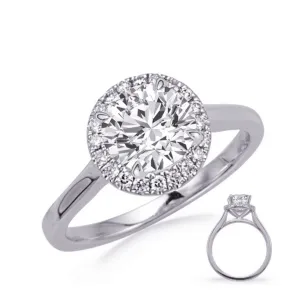 14K White Gold Diamond Halo Cathedral Engagement Ring - Semi-Mount