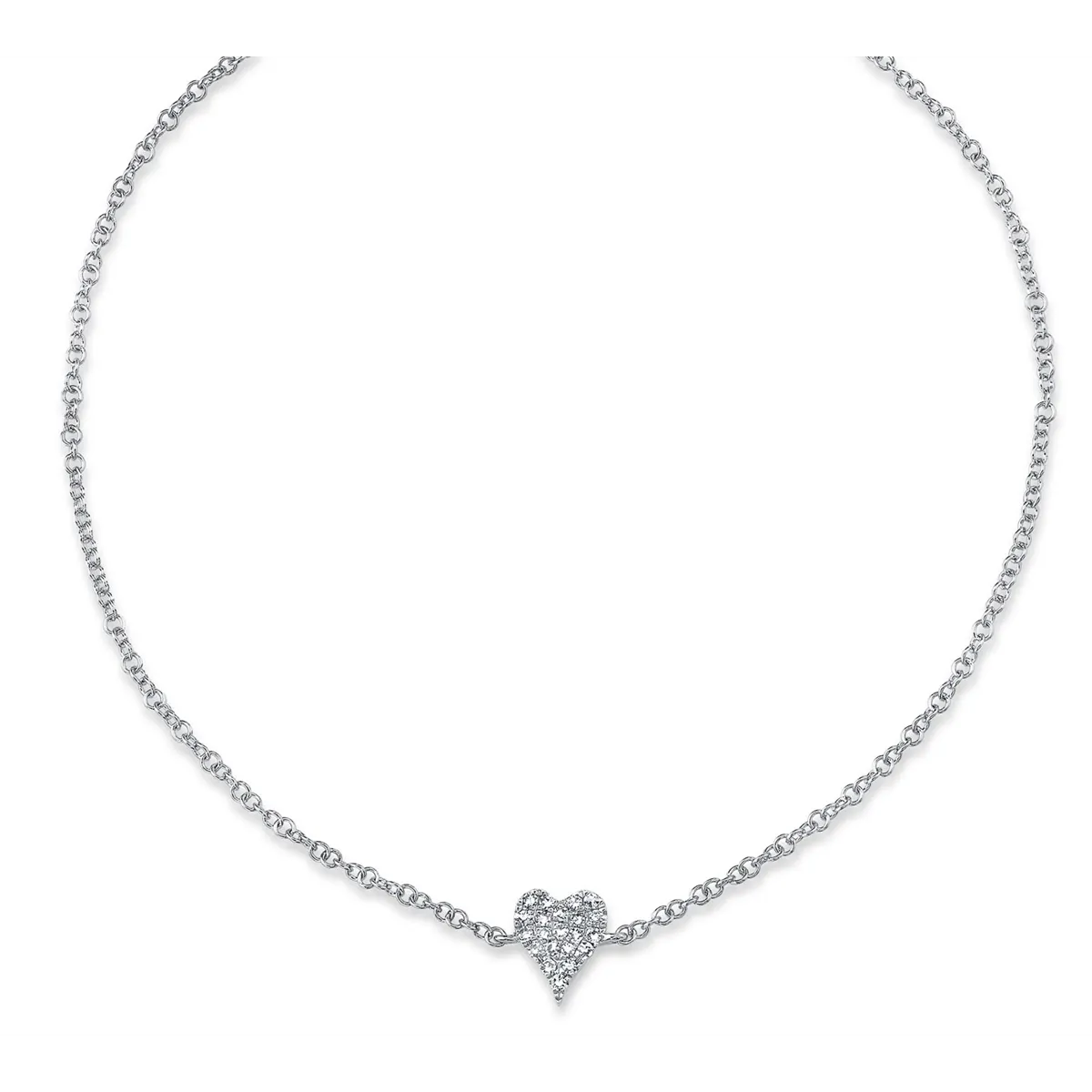 14K White Gold Diamond Pave Heart Bracelet