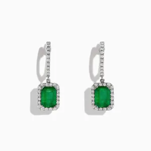 14K White Gold Emerald and Diamond Drop Earrings, 2.30 TCW