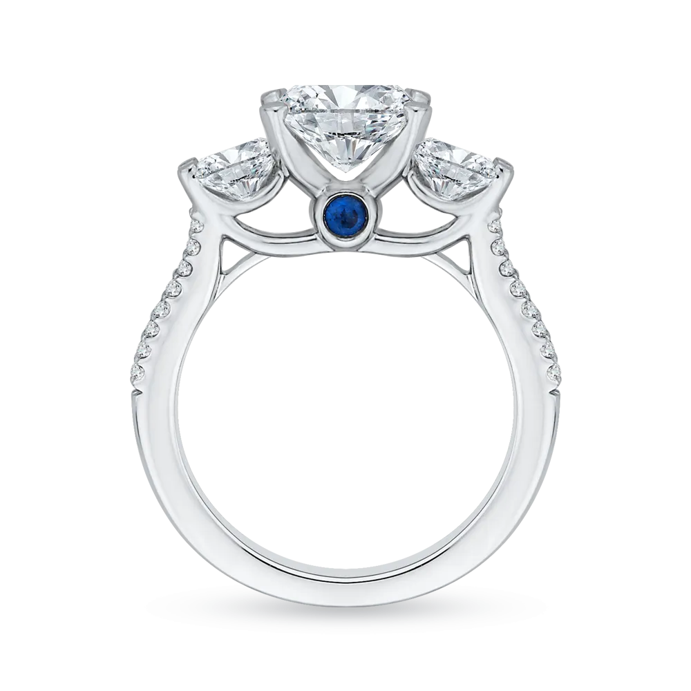 14K White Gold Oval Cut Diamond Three Stone Cathedral Style Engagement Ring (Semi Mount)