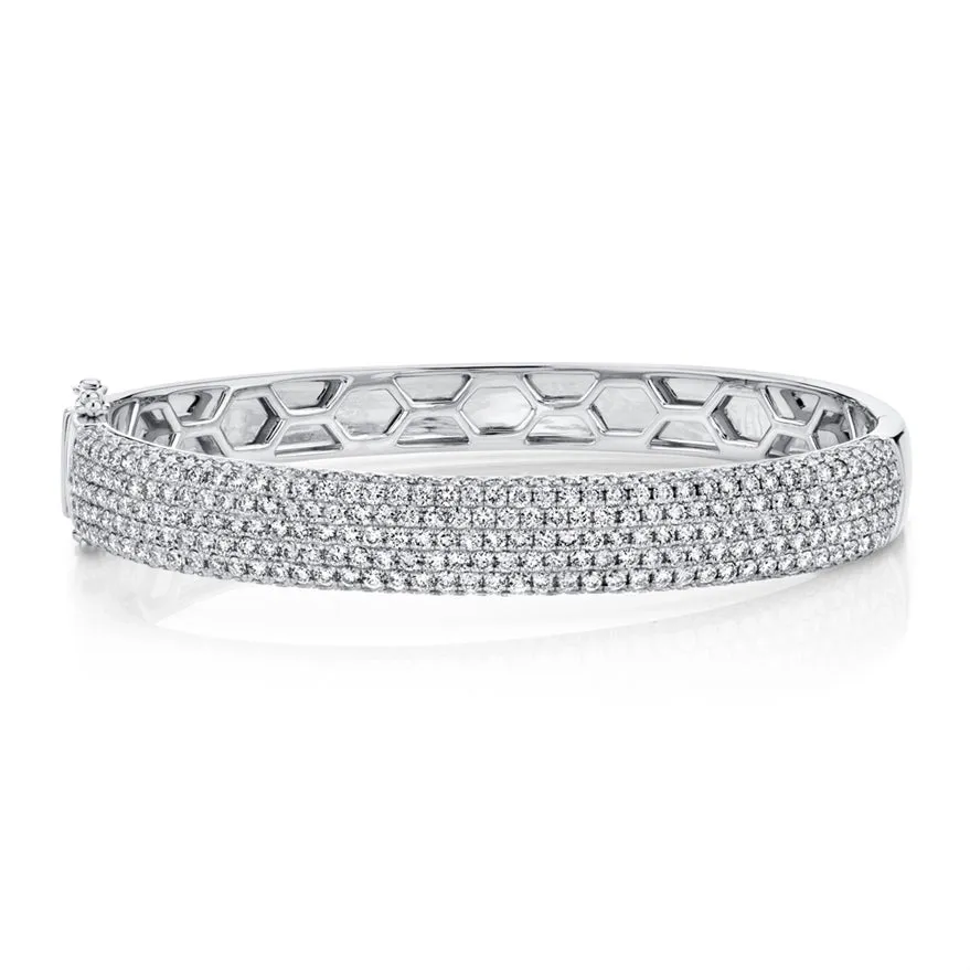 14K White Gold Pavé Diamond Bangle Bracelet (4.21 carat)