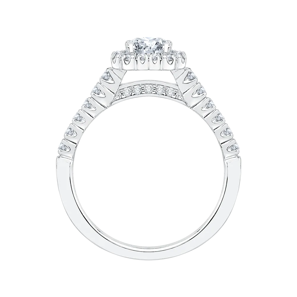 14K White Gold Princess Cut Diamond Halo Engagement Ring