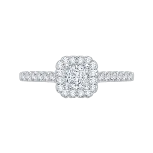 14K White Gold Princess Cut Diamond Halo Engagement Ring