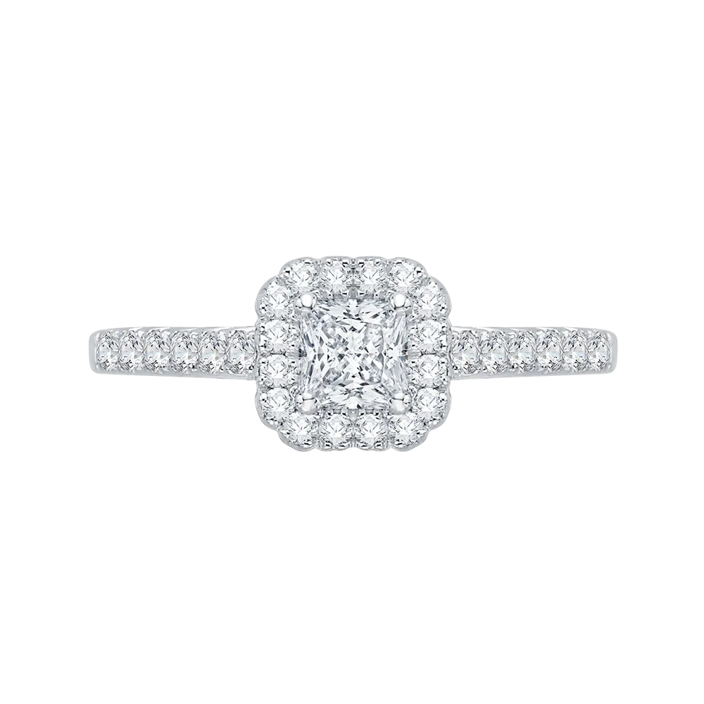 14K White Gold Princess Cut Diamond Halo Engagement Ring