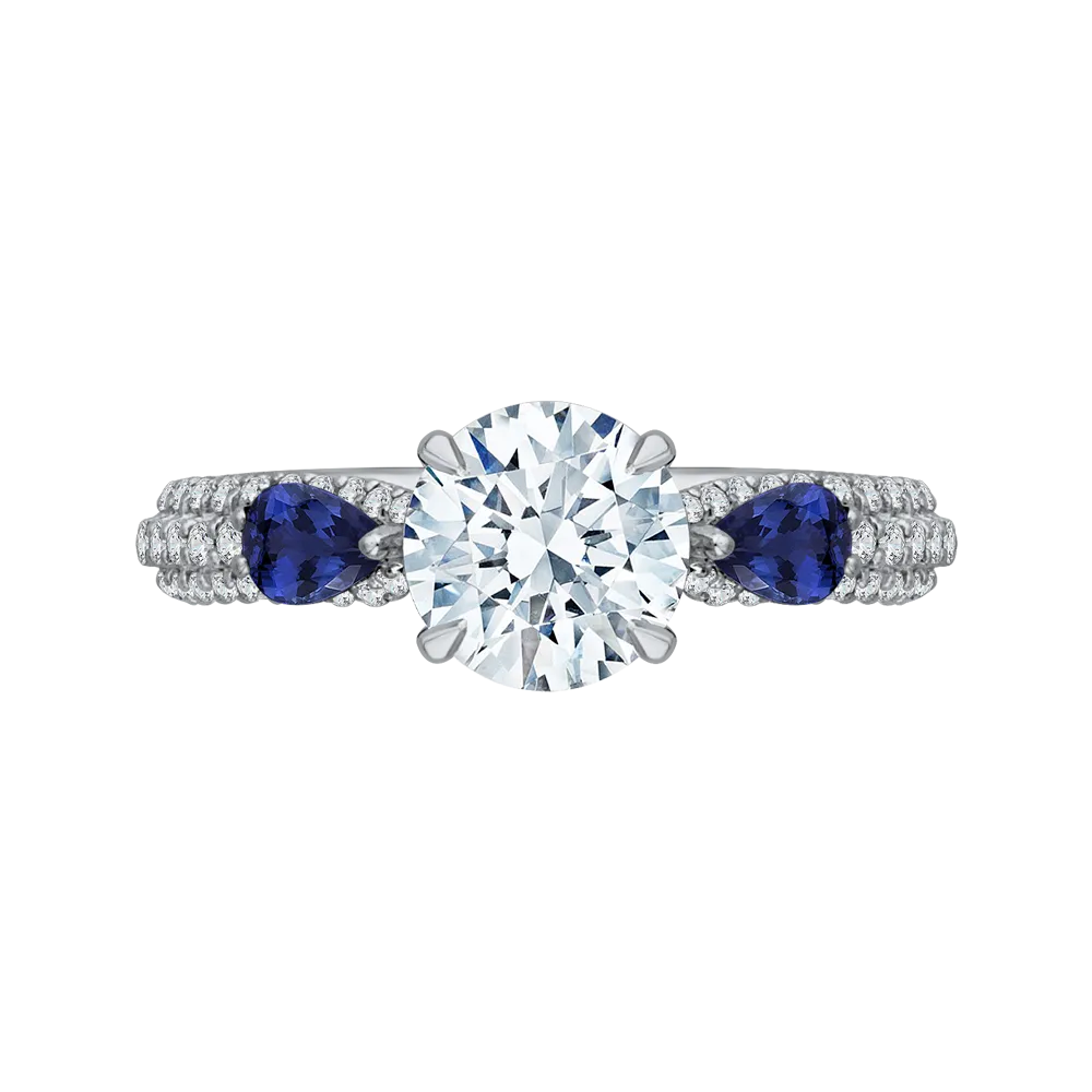 14K White Gold Round Diamond and Sapphire Engagement Ring (Semi Mount)