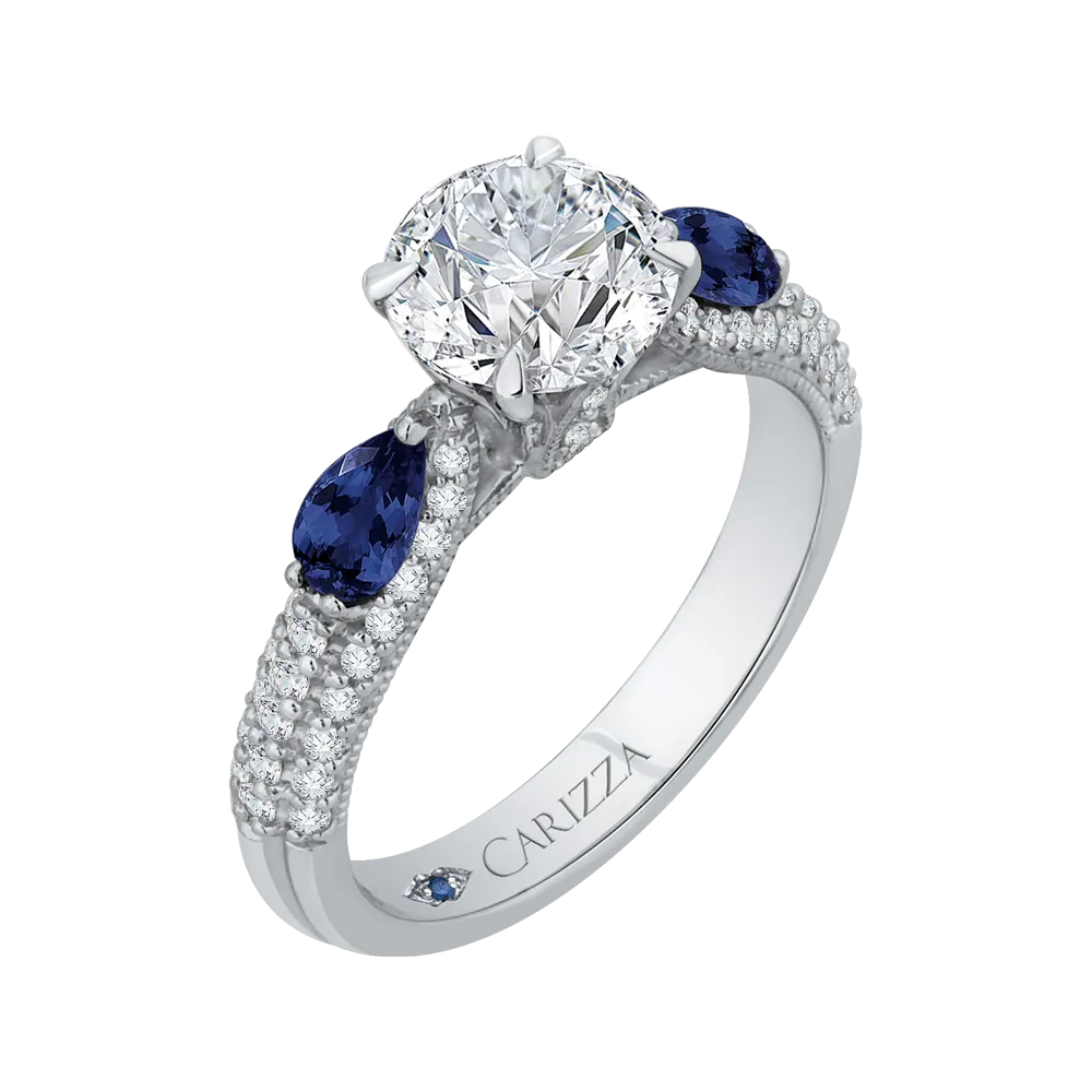 14K White Gold Round Diamond and Sapphire Engagement Ring (Semi Mount)