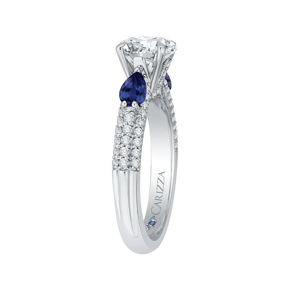 14K White Gold Round Diamond and Sapphire Engagement Ring (Semi Mount)