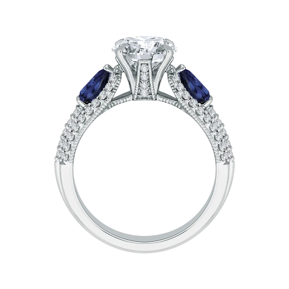 14K White Gold Round Diamond and Sapphire Engagement Ring (Semi Mount)